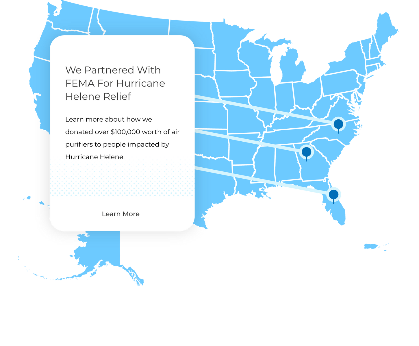 USA map with FEMA relief for hurricane helene